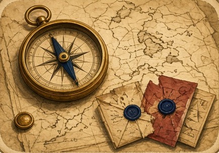 Brass compass on a sea chart